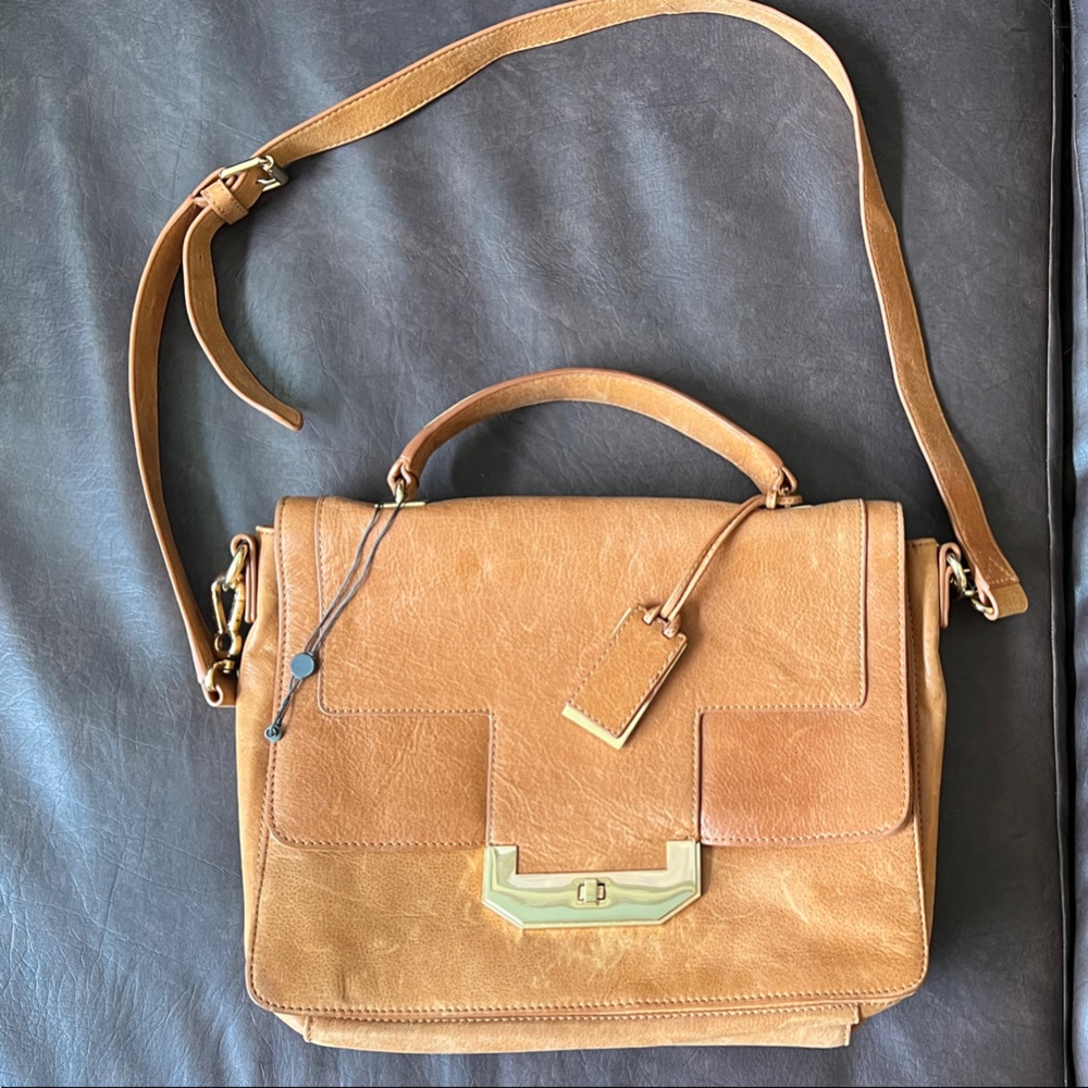 Vince Camuto Tan and Gold Crossbody Bag with Adjustable Strap